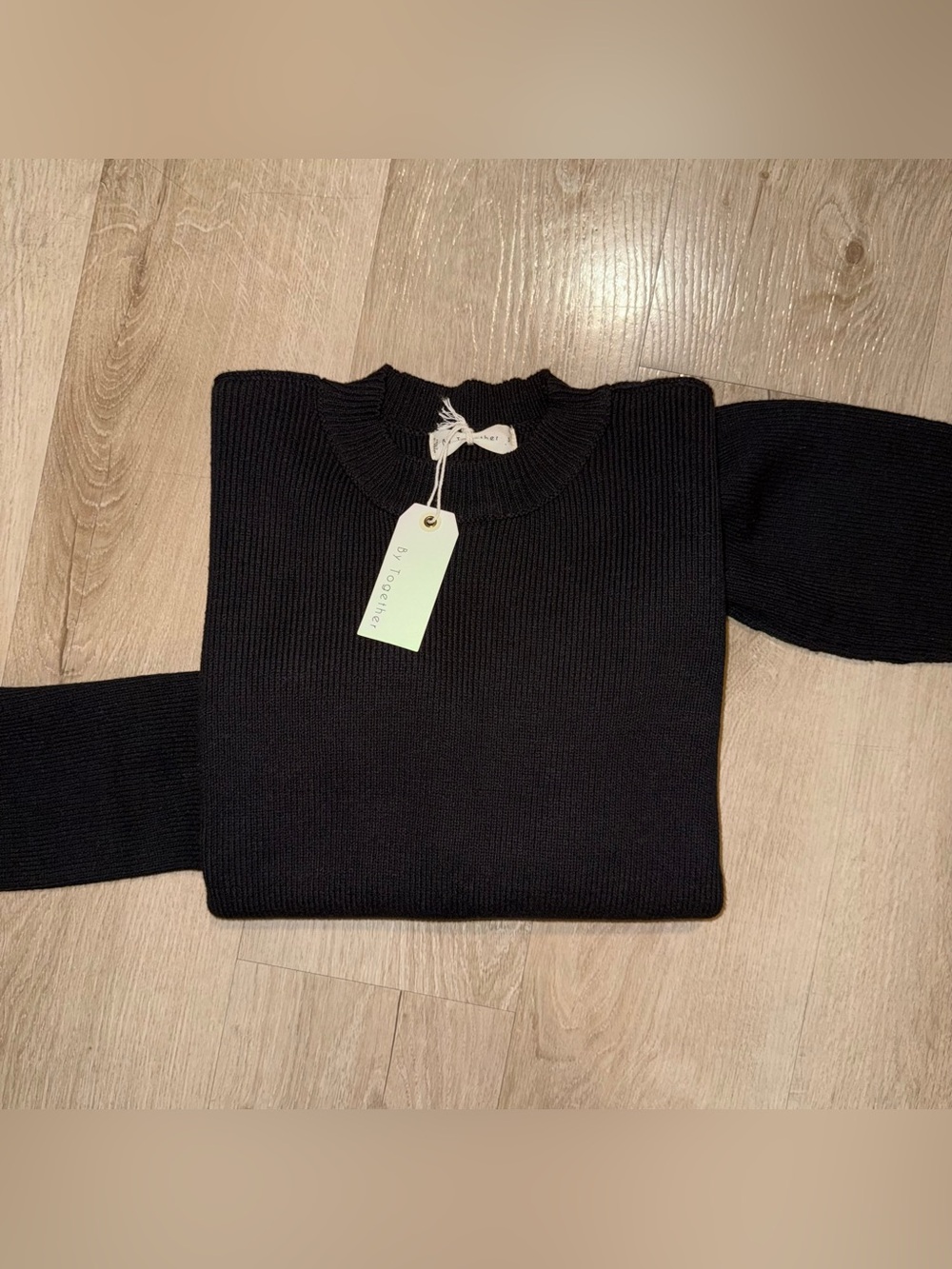 By Together Boxy Ribbed Knit Sweater Black size Small